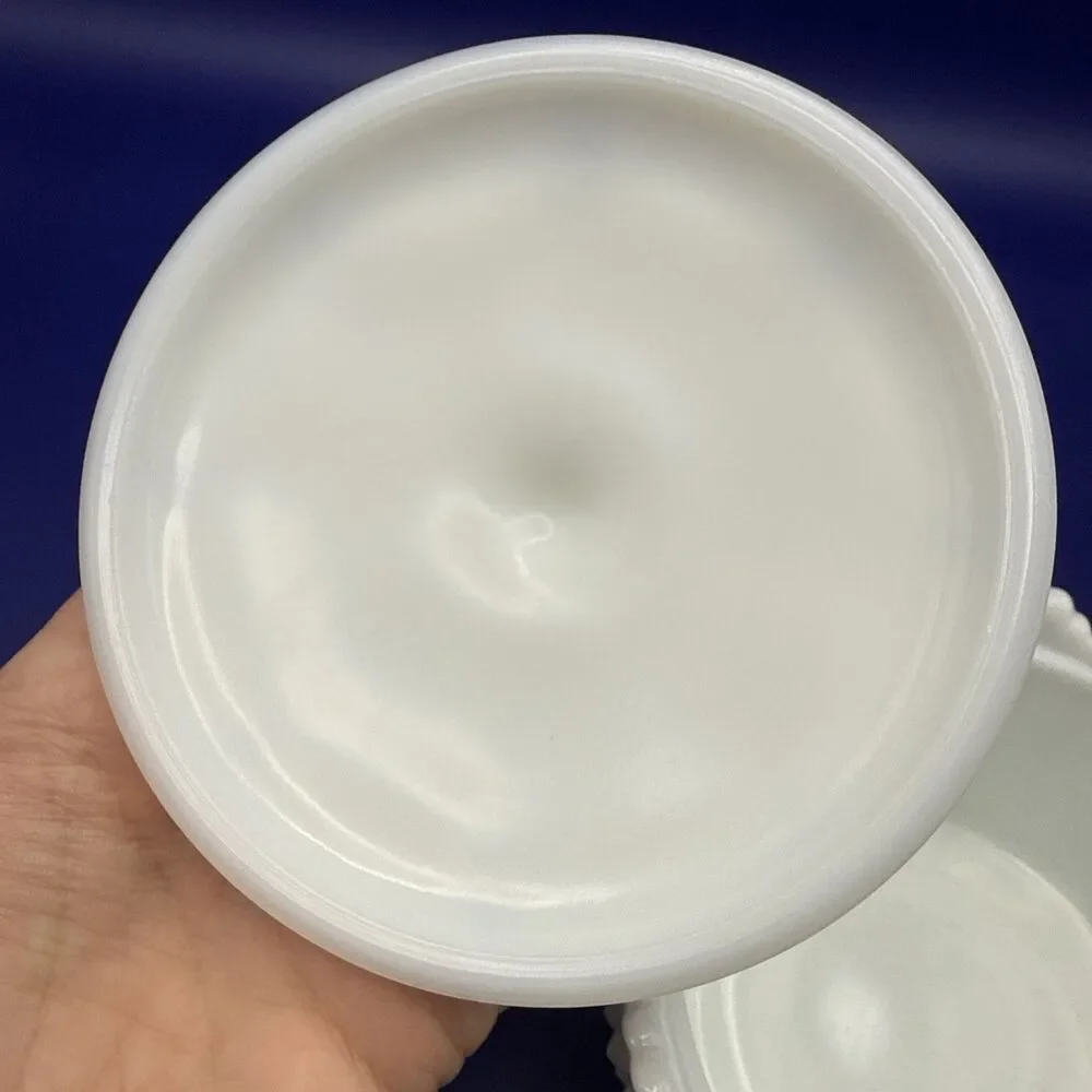 Vintage Fenton White Hobnail Milk Glass Candy Dish w/ Handle and Lid Grandma